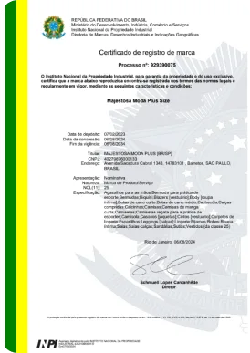 certificado Majestosa Moda